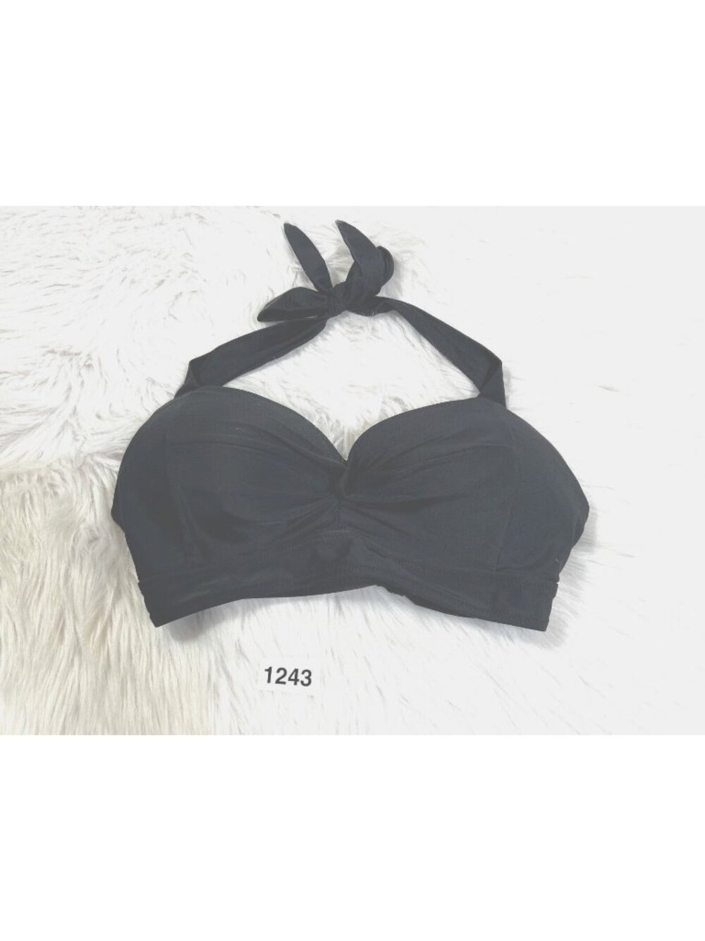 Womens Bikini Top Black Large/D Halter Strappy Underwire Padded Cut Out Solid